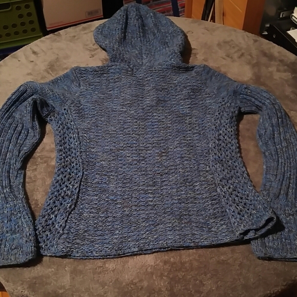 EXPRESS Blue Marl Knitted Hoodie Sweater Size Medium - Picture 4 of 4